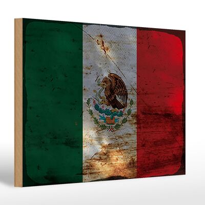 Letrero de madera bandera México 30x20cm Bandera de México óxido