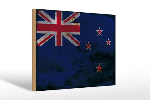 Holzschild Flagge Neuseeland 30x20cm New Zealand Rost