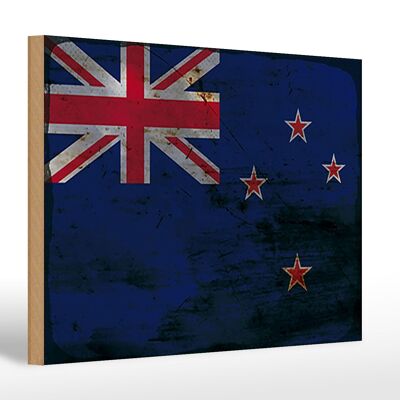 Holzschild Flagge Neuseeland 30x20cm New Zealand Rost