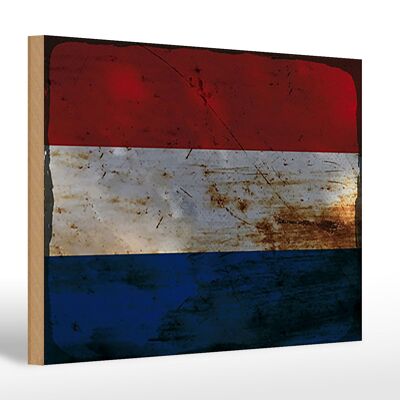 Letrero de madera bandera Países Bajos 30x20cm Países Bajos óxido