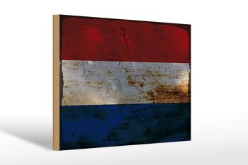 Panneau en bois drapeau Pays-Bas 30x20cm Pays-Bas rouille 1