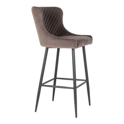 Dallas Bar Chair - Silla alta de terciopelo gris con patas negras