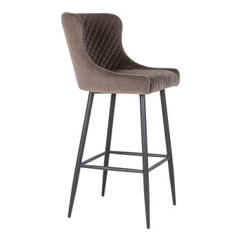 Chaise de bar Dallas - Chaise de bar en velours gris avec pieds noirs 1