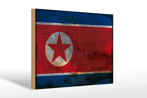 Holzschild Flagge Nordkorea 30x20cm North Korea Rost