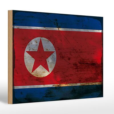 Letrero de madera bandera Corea del Norte 30x20cm Corea del Norte óxido