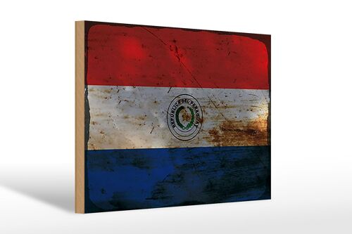 Holzschild Flagge Paraguay 30x20cm Flag of Paraguay Rost