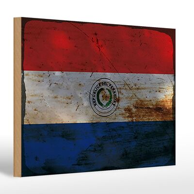 Holzschild Flagge Paraguay 30x20cm Flag of Paraguay Rost