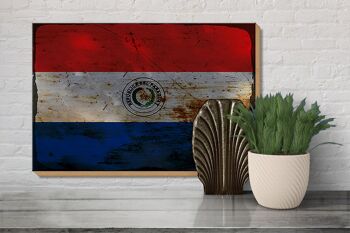 Panneau en bois drapeau Paraguay 30x20cm Drapeau du Paraguay rouille 3