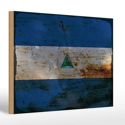 Letrero de madera bandera Nicaragua 30x20cm Bandera Nicaragua óxido