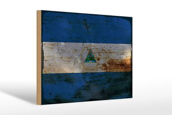 Panneau en bois drapeau Nicaragua 30x20cm Drapeau Nicaragua rouille 1