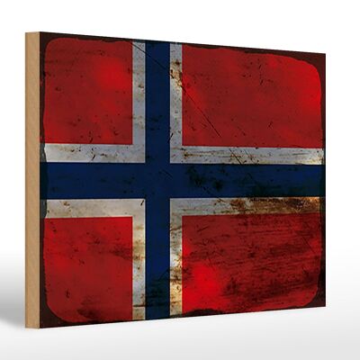 Cartello in legno bandiera Norvegia 30x20cm Bandiera Norvegia ruggine