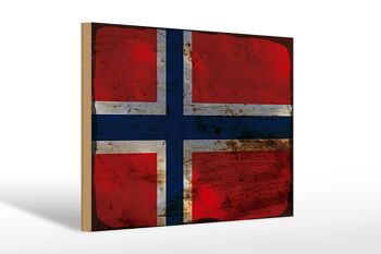 Panneau en bois drapeau Norvège 30x20cm Drapeau Norvège rouille 1