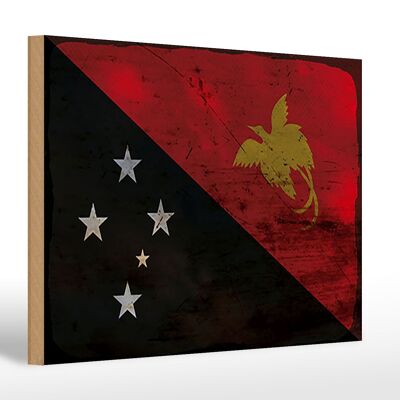 Cartello in legno bandiera Papua Nuova Guinea 30x20 cm Nuova Guinea ruggine