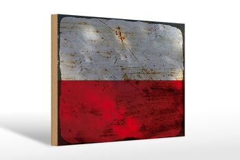 Panneau en bois drapeau Pologne 30x20cm Drapeau de la Pologne rouille 1