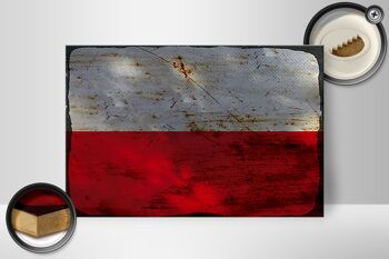 Panneau en bois drapeau Pologne 30x20cm Drapeau de la Pologne rouille 2