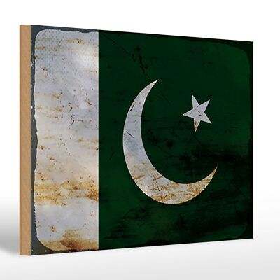 Panneau en bois drapeau Pakistan 30x20cm Drapeau du Pakistan rouille