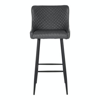 Chaise de bar Dallas - Chaise de bar en PU gris foncé avec pieds noirs 2