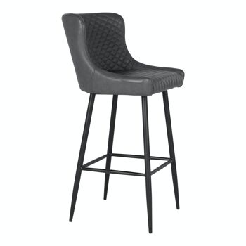 Chaise de bar Dallas - Chaise de bar en PU gris foncé avec pieds noirs 3