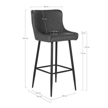 Chaise de bar Dallas - Chaise de bar en PU gris foncé avec pieds noirs 6