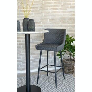 Chaise de bar Dallas - Chaise de bar en PU gris foncé avec pieds noirs 7