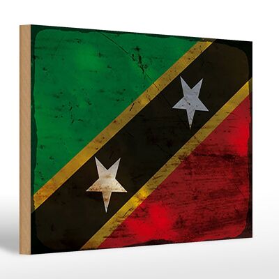Cartello in legno bandiera S. Bandiera Kitts e Nevis 30x20 cm Ruggine