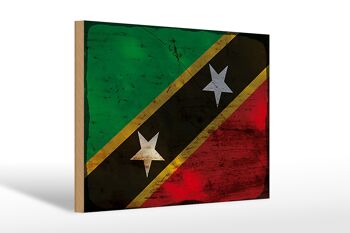 Panneau en bois drapeau St. Drapeau Kitts et Nevis 30x20cm Rouille 1