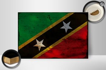 Panneau en bois drapeau St. Drapeau Kitts et Nevis 30x20cm Rouille 2