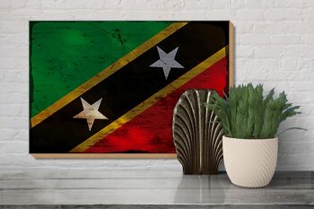 Panneau en bois drapeau St. Drapeau Kitts et Nevis 30x20cm Rouille 3