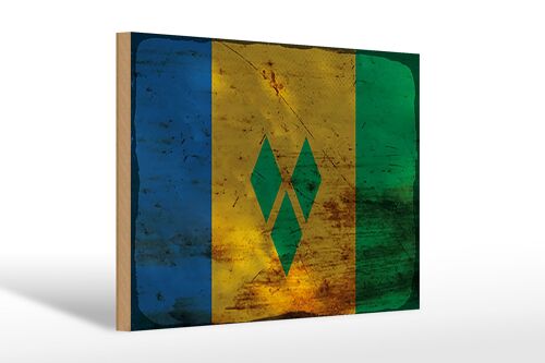 Holzschild Flagge Saint Vincent Grenadinen 30x20cm Rost