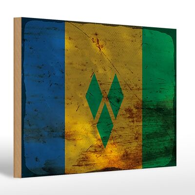 Holzschild Flagge Saint Vincent Grenadinen 30x20cm Rost