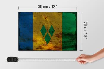 Panneau en bois drapeau Saint Vincent Grenadines 30x20cm rouille 4