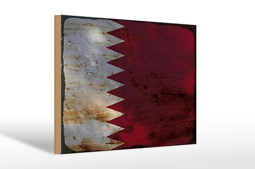 Holzschild Flagge Katar 30x20cm Flag of Qatar Rost