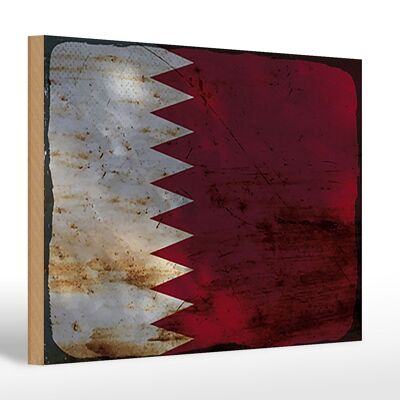 Letrero de madera bandera Qatar 30x20cm Bandera de Qatar óxido