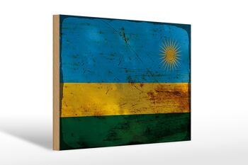 Panneau en bois drapeau Rwanda 30x20cm Drapeau du Rwanda rouille 1