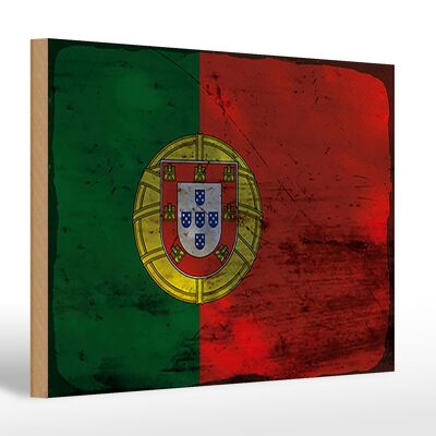 Panneau en bois drapeau Portugal 30x20cm Drapeau du Portugal rouille