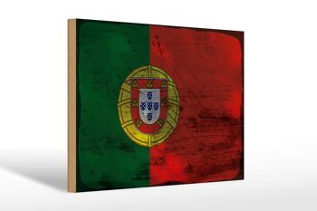 Panneau en bois drapeau Portugal 30x20cm Drapeau du Portugal rouille 1