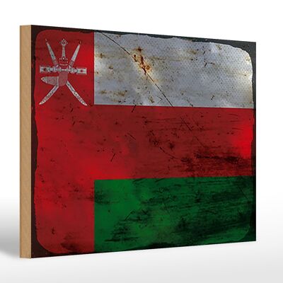 Cartello in legno bandiera Oman 30x20cm Bandiera dell'Oman ruggine