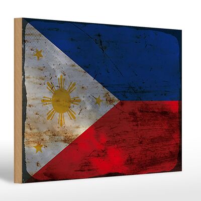 Panneau en bois drapeau Philippines 30x20cm Philippines rouille