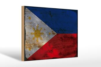 Panneau en bois drapeau Philippines 30x20cm Philippines rouille 1