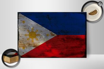 Panneau en bois drapeau Philippines 30x20cm Philippines rouille 2