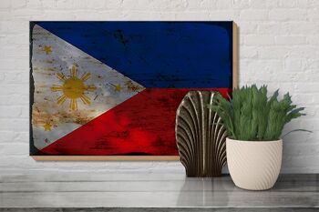 Panneau en bois drapeau Philippines 30x20cm Philippines rouille 3