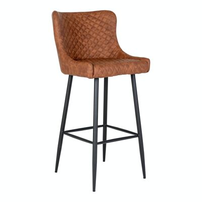 Dallas Bar Chair - Barstuhl aus Vintage braunem PU mit schwarzen Beinen