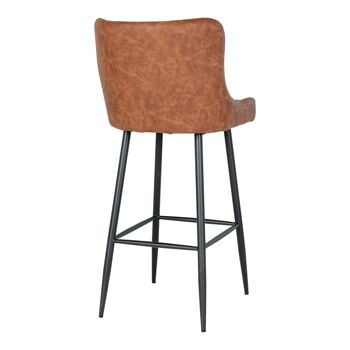Chaise de bar Dallas - Chaise de bar en PU marron vintage avec pieds noirs 5
