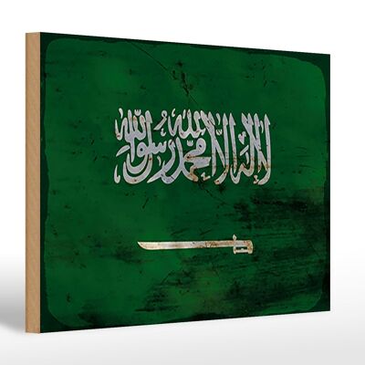 Holzschild Flagge Saudi-Arabien 30x20cm Saudi Arabia Rost