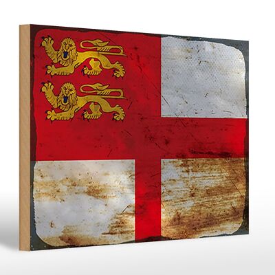 Letrero de madera bandera Sark 30x20cm Bandera de Sark óxido