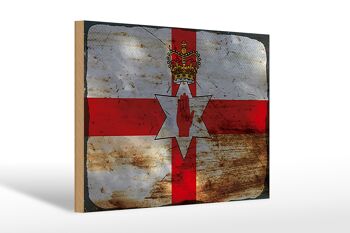 Panneau en bois drapeau Irlande du Nord 30x20cm drapeau rouille 1