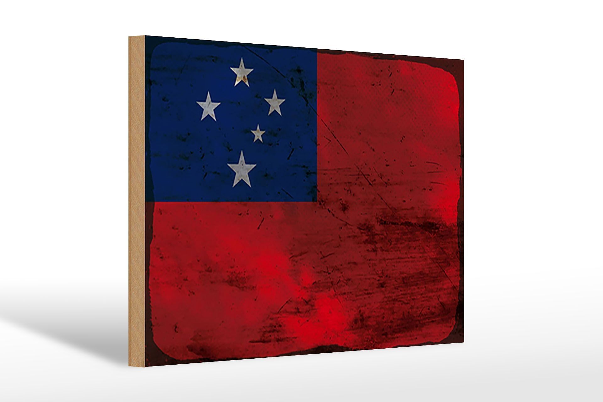 Letrero de madera bandera Samoa 30x20cm Bandera de Samoa óxido