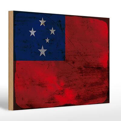 Letrero de madera bandera Samoa 30x20cm Bandera de Samoa óxido