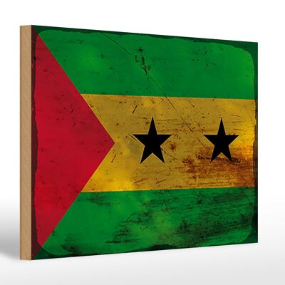 Holzschild Flagge São Tomé und Príncipe 30x20cm Flag Rost