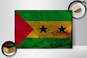 Panneau en bois drapeau São Tomé et Príncipe 30x20cm drapeau rouille 2